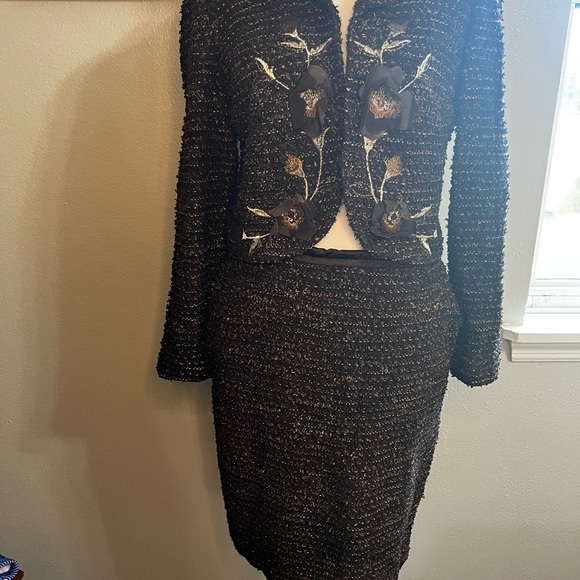 St. John vintage cropped brown floral blazer matching pencil skirt 2 6 tweed - Picture 2 of 16